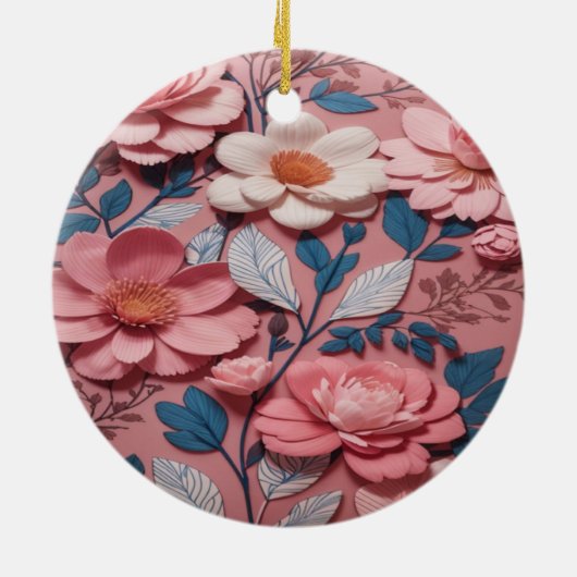 Ein Blumenmuster mit rosa Hintergrund Keramik Ornament (Hinten)