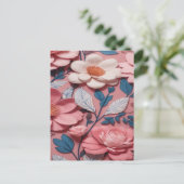 Ein Blumenmuster mit rosa Hintergrund Postkarte (Stehend Vorderseite)