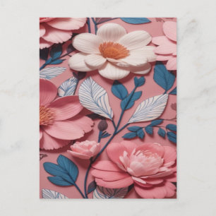 Ein Blumenmuster mit rosa Hintergrund Postkarte