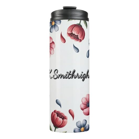 Ein Blumenrahmen in Rot und Blau Thermosbecher (Vorderseite)