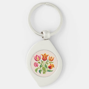 Ein Blumenstrauß aus roten Tulpen Metall-Schlüssel Schlüsselanhänger