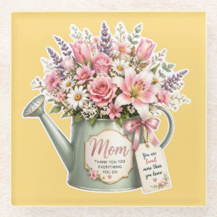 Ein Blumenstrauß in einer Gießkanne für Mama Glasuntersetzer
