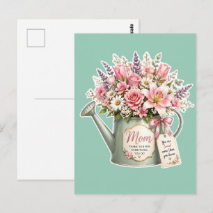 Ein Blumenstrauß in einer Gießkanne für Mama  Postkarte