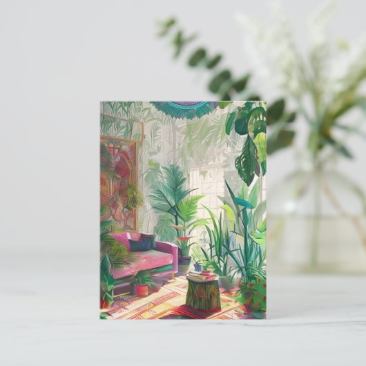 Ein Boho-Wohnzimmer Postkarte (Stehend Vorderseite)