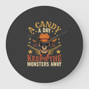 Ein Bonbon am Tag hält die Monster Halloween-Schäd Große Wanduhr