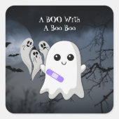 Ein BOO mit einem Boo-Boo-Halloween-Geist Quadratischer Aufkleber (Vorderseite)
