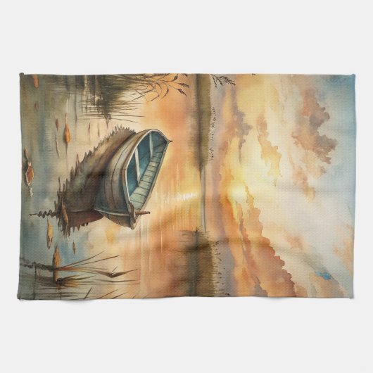 Ein Boot am See Geschirrtuch (Horizontal)
