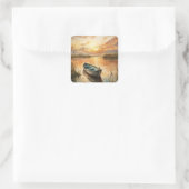 Ein Boot am See Quadratischer Aufkleber (Tasche)