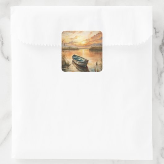 Ein Boot am See Quadratischer Aufkleber (Tasche)