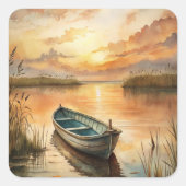 Ein Boot am See Quadratischer Aufkleber (Vorderseite)