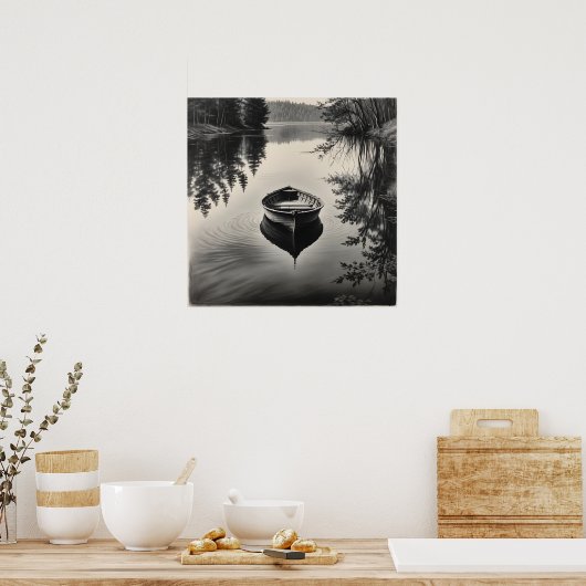 Ein Boot im Fluss Poster (Küche)