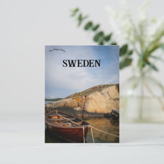 Ein Boot in Knödestrand Schweden Postkarte (Stehend Vorderseite)
