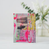 Ein Boot Mixed Media Collage Pink Gelb Postkarte (Stehend Vorderseite)