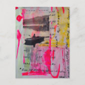 Ein Boot Mixed Media Collage Pink Gelb Postkarte (Vorderseite)