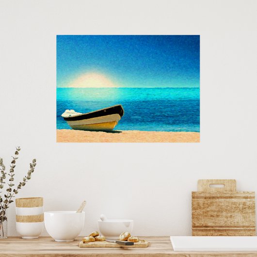 Ein Boot unter dem sonnigen Himmel Poster (Küche)