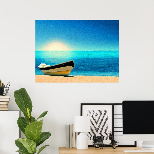 Ein Boot unter dem sonnigen Himmel Poster (Heimbüro)
