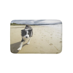 Ein Border-Collie-Hund, der auf den Strand läuft Badematte