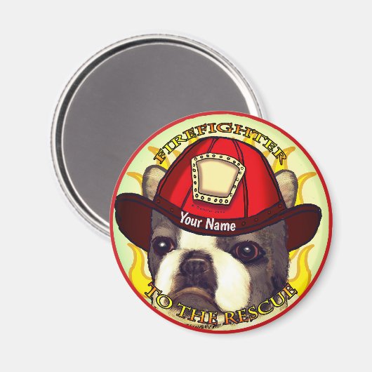 Ein Boston Terrier Feuerwehrmann Magnet (Vorderseite/Rückseite)