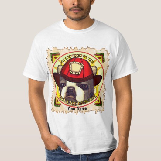 Ein Boston Terrier Feuerwehrmann T-Shirt (Vorderseite)