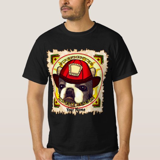 Ein Boston Terrier Feuerwehrmann T-Shirt (Vorderseite)