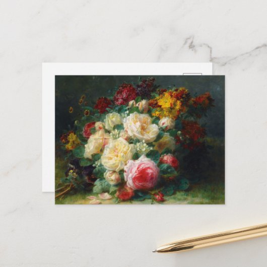 Ein Bouquet mit Cabbage-Rose, Blumenstrauß Postkarte (Vorderseite/Rückseite Beispiel)