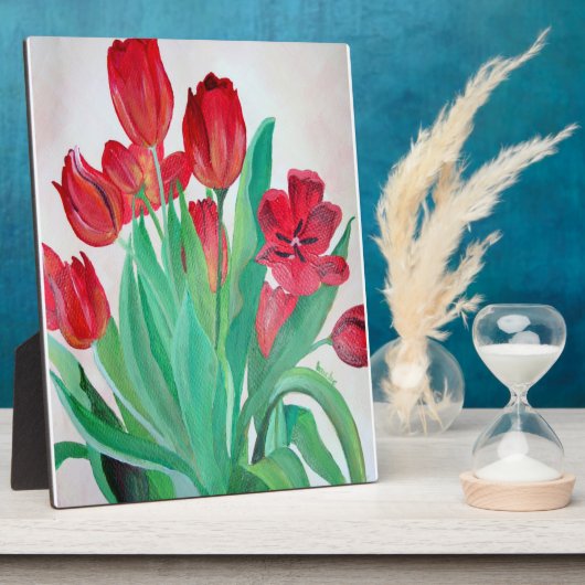 Ein Bouquet mit roten Tulips Fotoplatte (Seite)