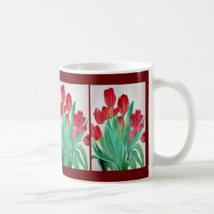 Ein Bouquet mit roten Tulips Kaffeetasse
