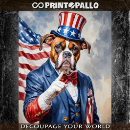 Ein Boxerhund als Uncle Sam mit US-Flagge - Seidenpapier