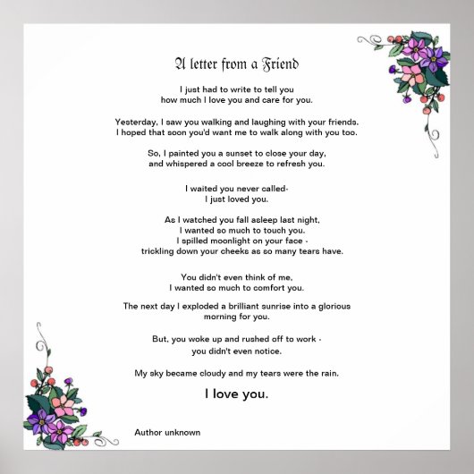 Ein Brief von einem Freund Poster (Vorne)