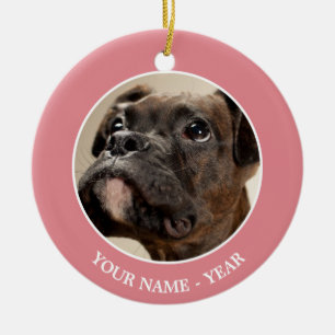 Ein Brindle Boxer Welpe, der neugierig nach oben s Keramikornament