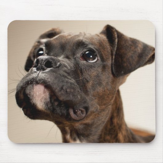 Ein Brindle Boxerwelpe, der oben neugierig schaut Mousepad (Vorne)