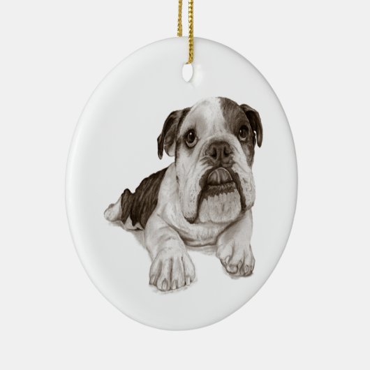 Ein Brindle Bulldoggen-Welpe Keramik Ornament (Rechts)