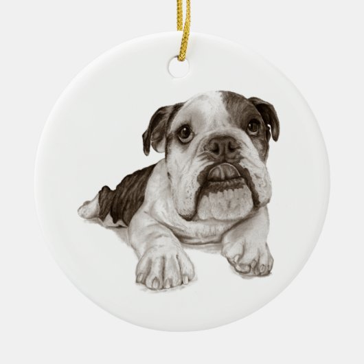 Ein Brindle Bulldoggen-Welpe Keramik Ornament (Vorne)