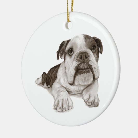 Ein Brindle Bulldoggen-Welpe Keramik Ornament (Links)