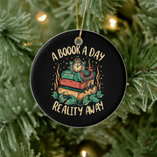 Ein Buch am Tag behalte Realität weg Keramik Ornament
