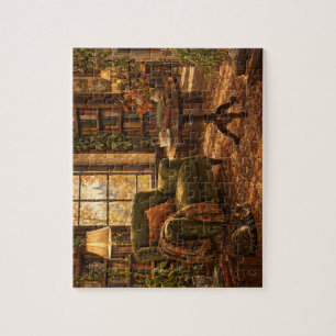 Ein Buch und ein ruhiger Becher Gemütliche Leseeck Puzzle