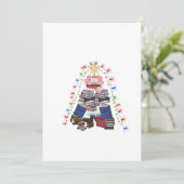 Ein Buch Weihnachtsbaum und Lichter für Leser. Einladung (Stehend Vorderseite)