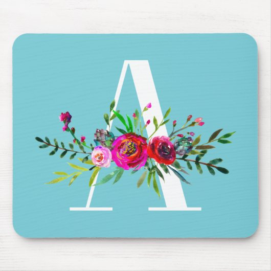 Ein Buchstabe Initialen Monogramm Blumen benutzerd Mousepad (Vorne)