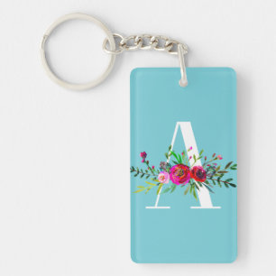 Ein Buchstabe Initialen Monogramm Floral Benutzerd Schlüsselanhänger