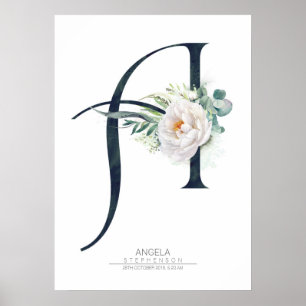 Ein Buchstabe Monogramm Weiße Blumen und Grün Poster