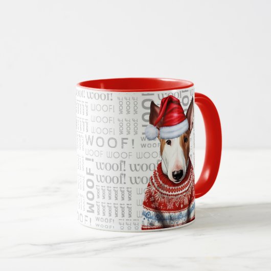 Ein Bull Terrier Santa in einem Pullover Hintergru Tasse (VorderseiteRechts)