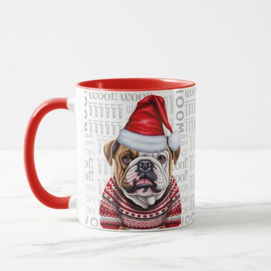 Ein Bulldog-Weihnachtsmann in einem Pullover auf H Tasse (Links)