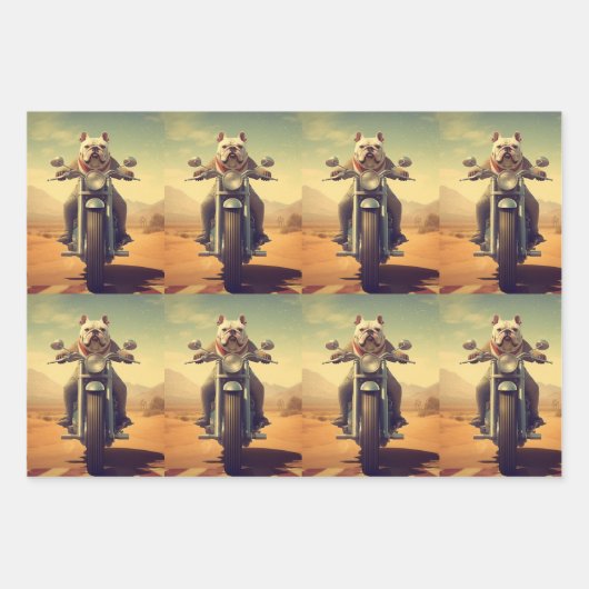 Ein Bulldogge fährt ein Motorrad in der Wüste Geschenkpapier Set (Vorderseite 3)