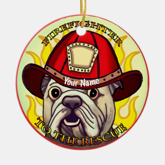 Ein Bulldoggen Feuerwehrschmuck Keramik Ornament (Vorne)