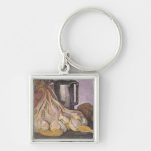 Ein Bündel des Knoblauchs und des Zinn-Kruges Schlüsselanhänger
