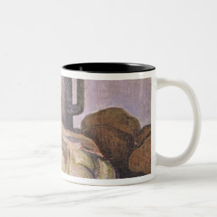 Ein Bündel des Knoblauchs und des Zinn-Kruges Zweifarbige Tasse