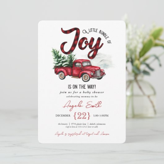 Ein Bündel von Joy Red Kariert Baby Dusche Einladu Einladung (Stehend Vorderseite)