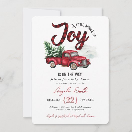 Ein Bündel von Joy Red Kariert Baby Dusche Einladu Einladung (Vorderseite)