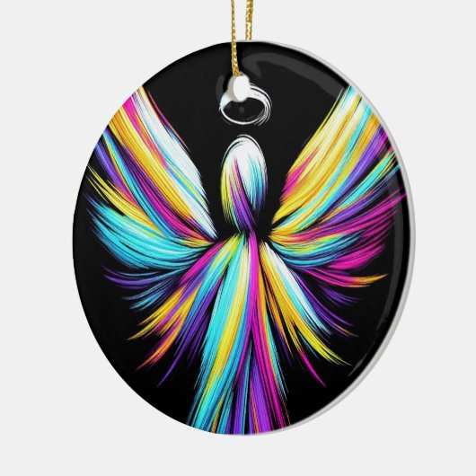 Ein bunter Engel-Christbaum Keramik Ornament (Links)