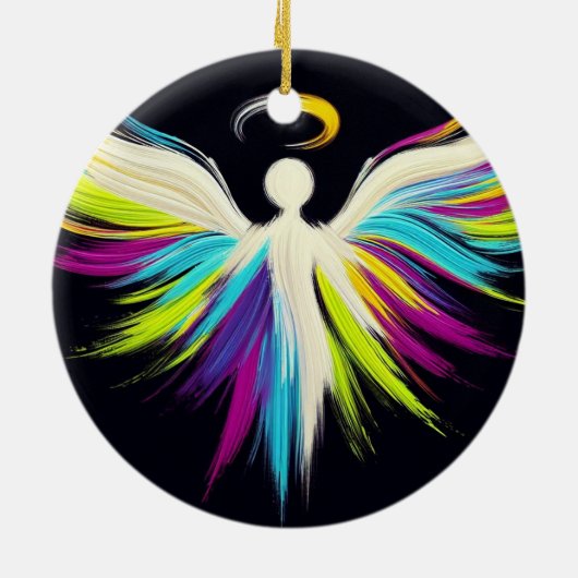 Ein bunter Engel Weihnachtsbaum Keramik Ornament (Hinten)